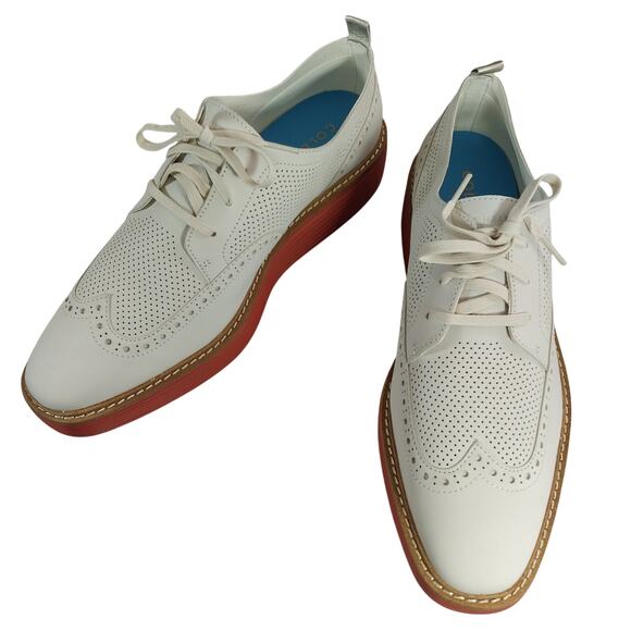NIB! COLE HAAN! OG PLATFORM WINGTIPS,  CREAM GENUINE LEATHER, RED SOLE! 11B main image 5